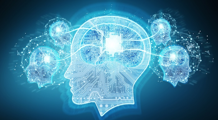 Illustrated image of brain with circuits for Charles River Analytics Project CAMEL.