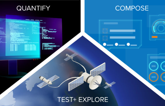 Illustration of the 3 technical areas of the DARPA EDGE program: Compose, Test & Explore, and Quantify