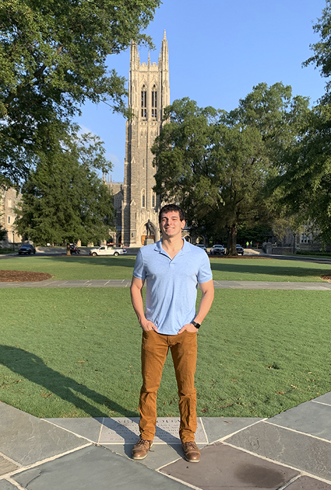 Benjamin Bauchwitz standing in front of Duke Chapel on the campus of Duke University, Durham, NC.